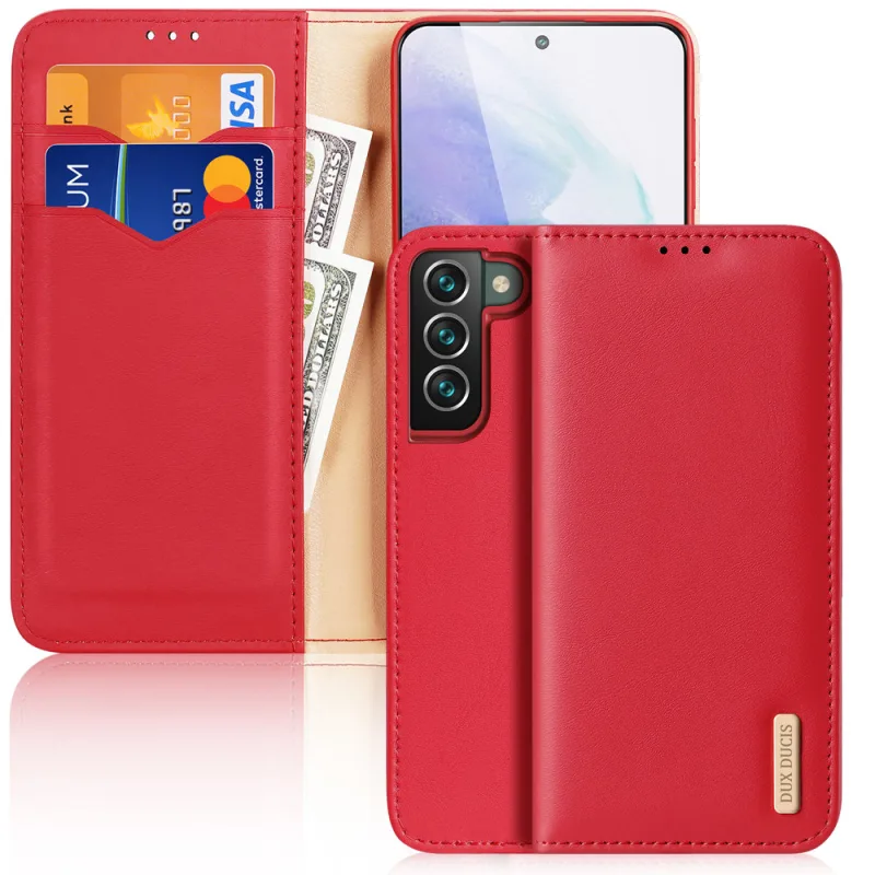 Dux Ducis Hivo Leather Flip Cover Originálna kožená peňaženka na karty a dokumenty Samsung Galaxy S22 + (S22 Plus) červená
