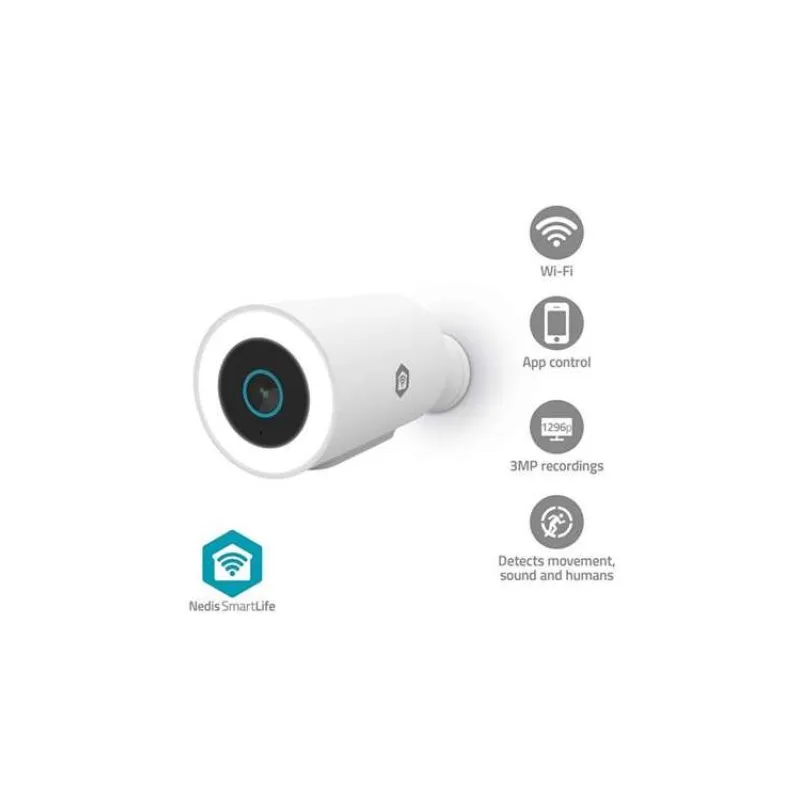 NEDIS IP kamera/ venkovní/ IP65/ Wi-Fi/ Reflektor/ 3Mpix/ 1296p/ Onvif/ detekce pohybu/ noční vidění 10m/ bílá (WIFICO15CWT)