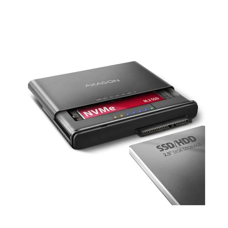 AXAGON kovový box na M.2 NVMe a 2,5" SATA SSD s funkní klonování / ADSA-CC / USB-C 3.2 Gen 2 / kabel 30cm (ADSA-CC)