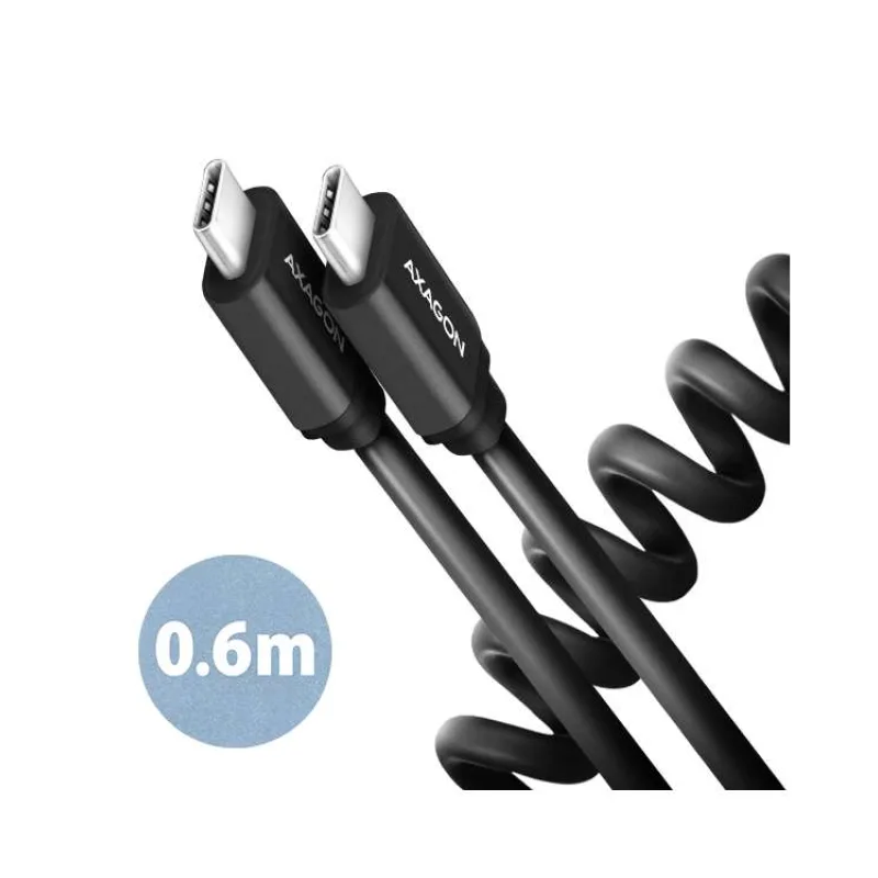 AXAGON BUCM-CM10TB, TWISTER kabel USB-C - USB-C, 0.6m, USB 2.0, PD 60W 3A, ALU, tpe, černý (BUCM-CM10TB)