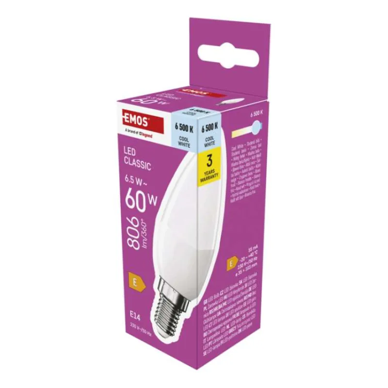 EMOS LED CLS CANDLE 6,5 W (60 W) 806lm E14 CW (1525731111)