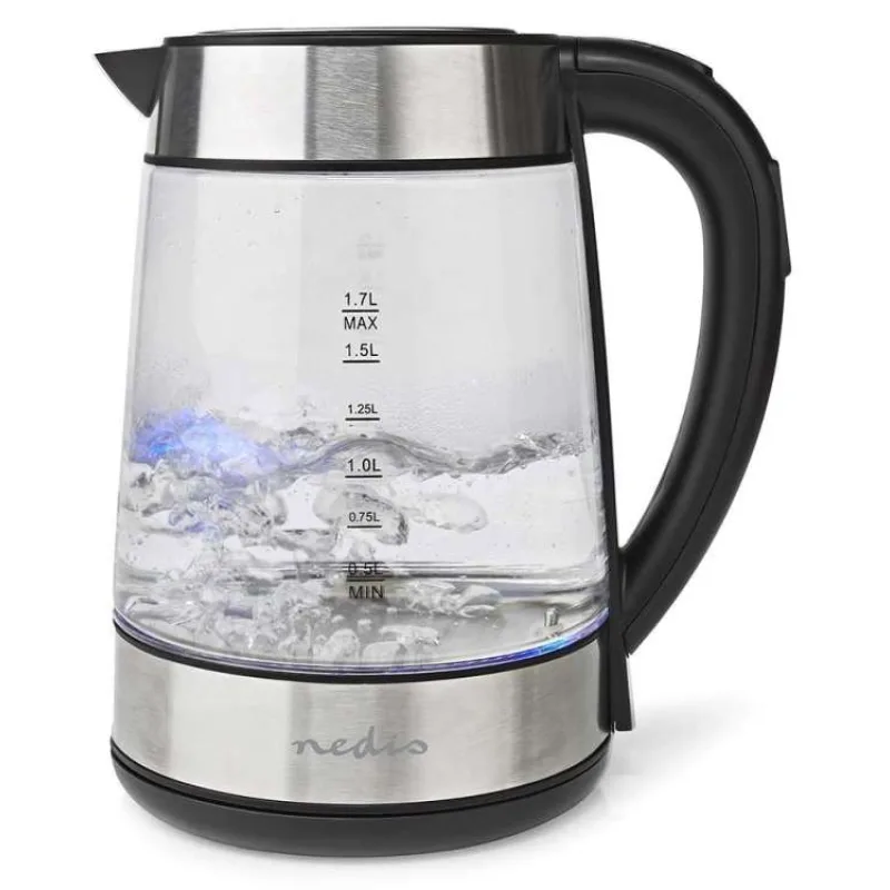 NEDIS rychlovarná konvice KAWK320EGS/ objem 1,7 l/ otáčení o 360°/ spotřeba 2200 W/ sklo/ transparentní (KAWK320EGS)