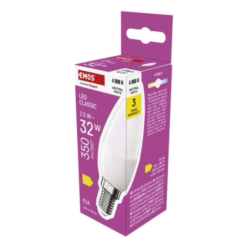 EMOS LED CLS CANDLE 2,5 W (32 W) 350lm E14 NW (1525731425)