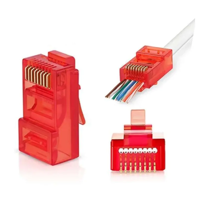W-star Konektor UTP RJ45EZ Cat5e100ks pozlátený, červená, pass through RJ45EZ5RS (RJ45EZ5RS)
