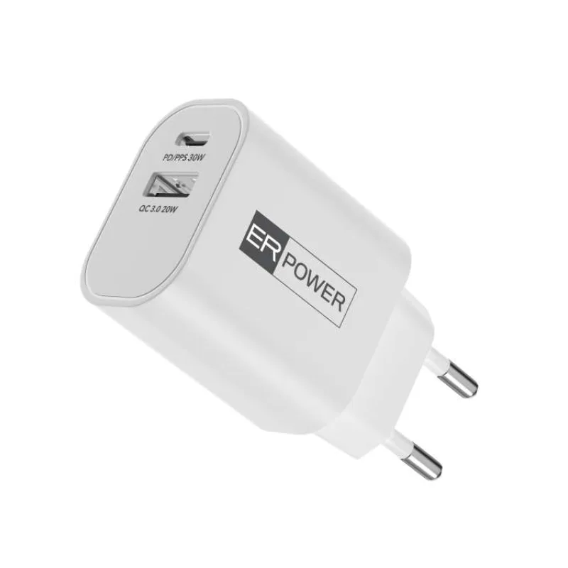 Dual GaN Charger 30W - 1 USB-C/1 USB-A PD/PPS/QC (ERPW30G1C1A-WH)