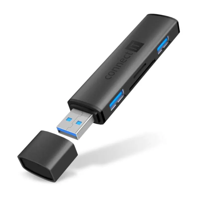 CONNECT IT COMPACT 4v1 USB-A hub + čtečka karet, (2xUSB-A 3.0, 1xSD, 1xMicroSD), externí, ANTRACITOVÁ (CHU-4060-AN)