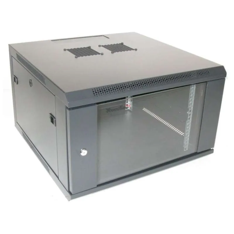 XtendLan 19" nástěnný rozvaděč 6U 600x600, nosnost 60 kg, skleněné dveře, svařovaný, černý (WM-6U-66-BLACK-P)
