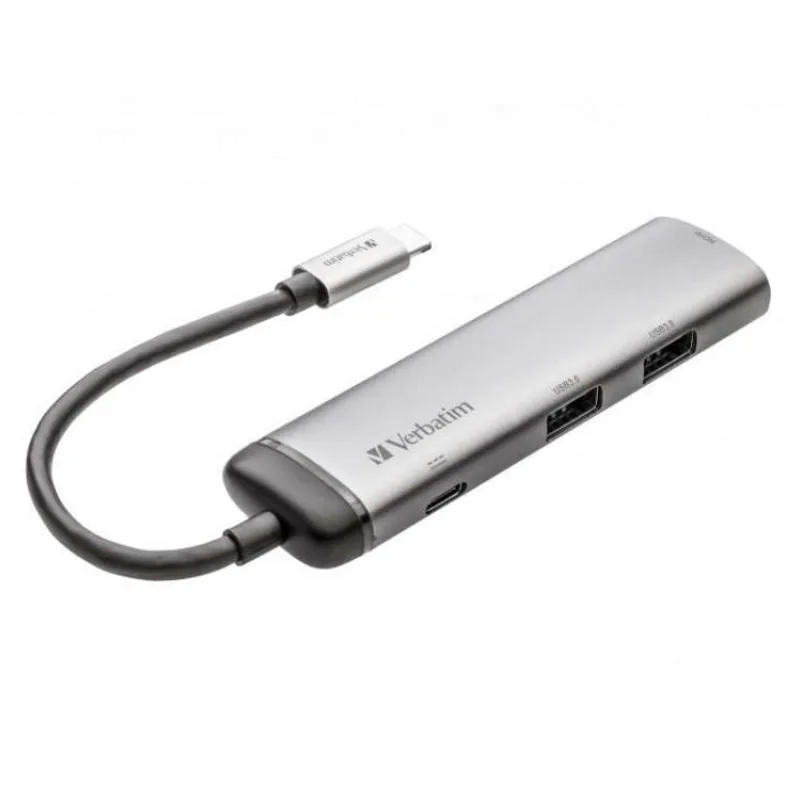 VERBATIM 49140 Multiportový HUB USB-C, 2x USB 3.0, 1x USB-C, HDMI, šedý dok (49140)