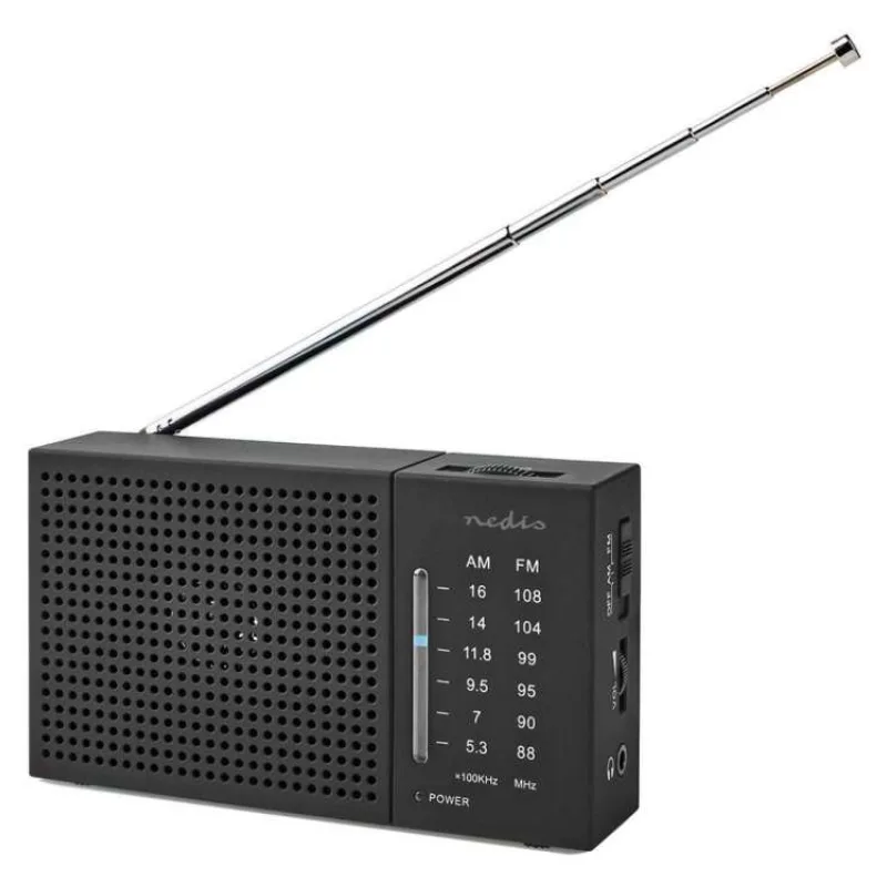 NEDIS přenosné rádio/ AM/ FM/ napájení z baterie/ analogové/ 1.5 W/ výstup pro sluchátka/ černé (RDFM1200BK)