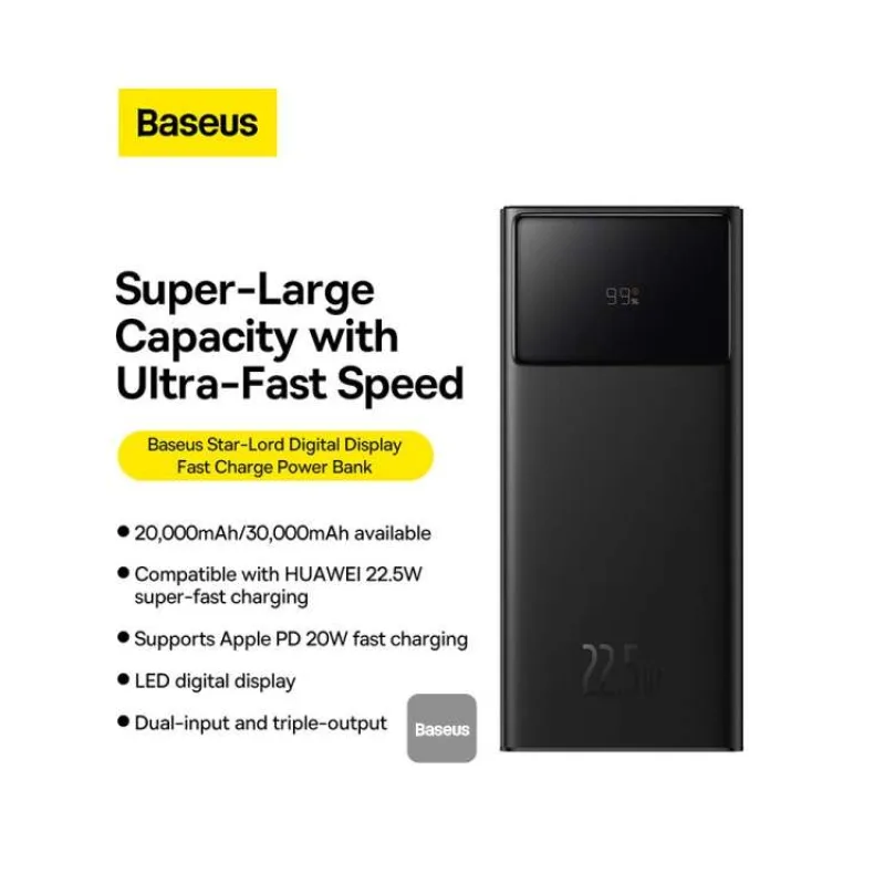 Baseus power banka Star-Lord 30000 mAh 22,5 W USB/USB-C čierna (6932172620714)