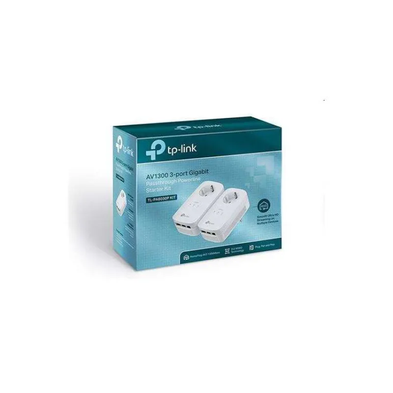 TP-LINK TL-PA8030PKIT AV1300 Passthrough Powerline KIT,Qualcomm, 3 Gigabit Ports, 1300Mbps Powerline , 2*2 MIMO (TL-PA8030PKIT)