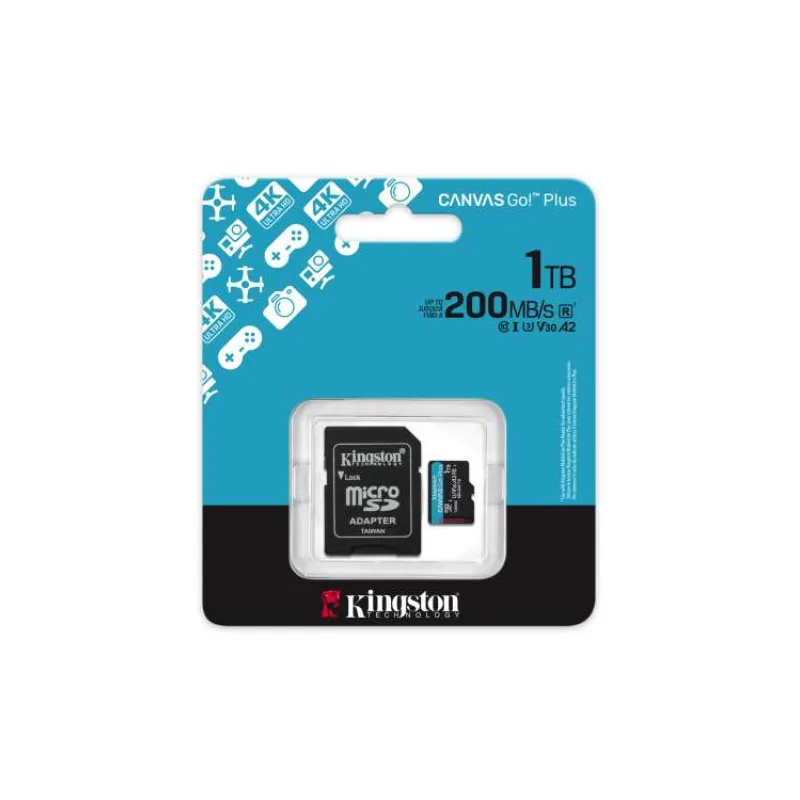Kingston MicroSDXC karta 1TB Canvas Go! Plus, R:200/W:160MB/s, Class 10, UHS-I, U3, V30, A2 + Adaptér (SDCG4/1TB)