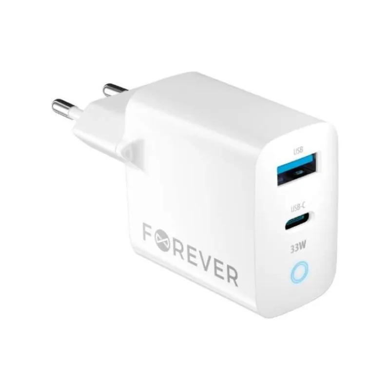 Rýchlonabíjačka do siete Forever GaN TC-06-33AC PD QC 1x USB-C 1x USB 33W biela (GSM171395)