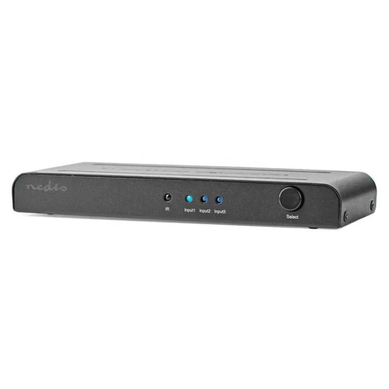 NEDIS HDMI přepínač/ 3x HDMI vstup/ 1x HDMI výstup/ 4K@60Hz/ dálkové ovládání/ box/ kov/ antracit (VSWI3473AT)