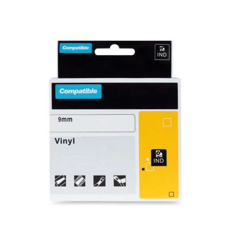 PRINTLINE kompatibilní páska s DYMO 18443, 9mm, 5.5m, černý tisk/bílý podklad, RHINO, vinylová (PLTD46)