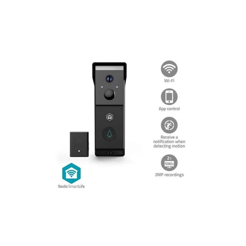 NEDIS Wi-Fi chytrý dveřní videotelefon/ 2x 1920x1080/ 4Mpix/ napájení z baterie/ IP54/ snímač pohybu/ noční vidění/ čern (WIFICDP31BK)