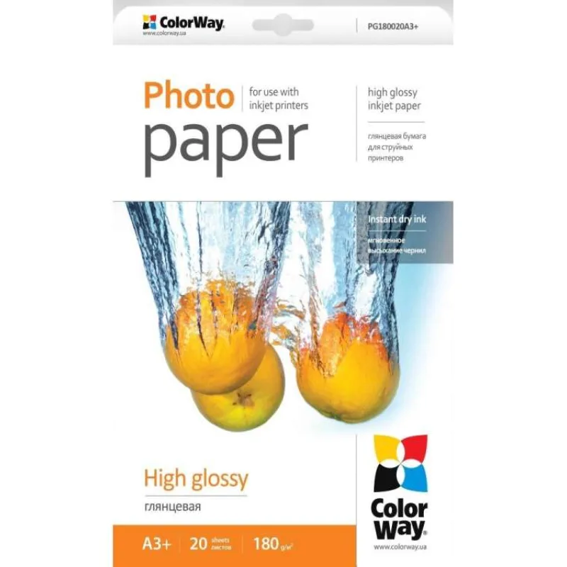 COLORWAY fotopapír/ high glossy 180g/m2, A3+/ 20 kusů (PG180020A3+)