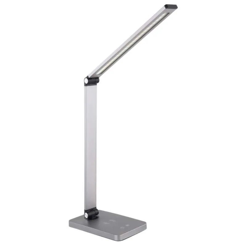 Platinet stolná LED lampa 10W stmievateľná, dotykové ovládanie, bezdrôtové nabíjanie, USB port, strieborný (PLADLL888AG)