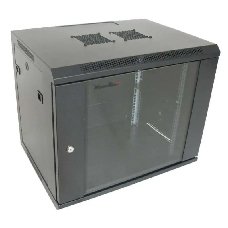 XtendLan 19" nástěnný rozvaděč 9U 600x450, nosnost 60 kg, skleněné dveře, svařovaný, černý (WS-9U-64-BLACK-P)