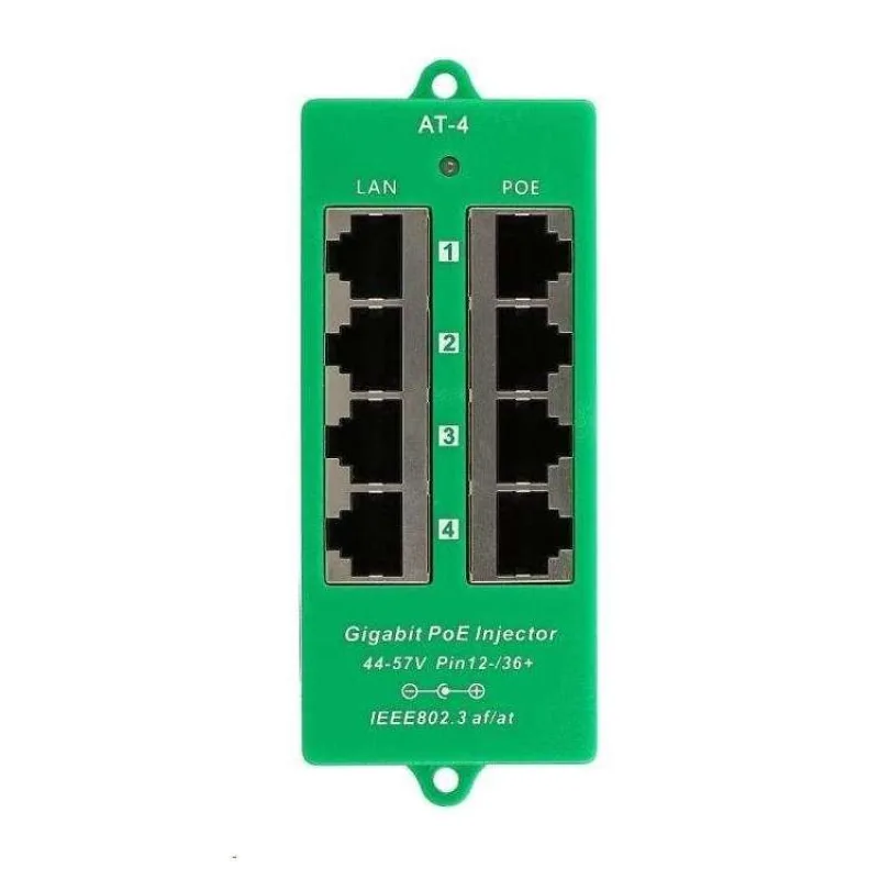 POE injektor aktivní - 4x 1Gb/s, stíněný, svorkovnice, 802.3af/at (INJ-PAN4-GB-AF/AT)