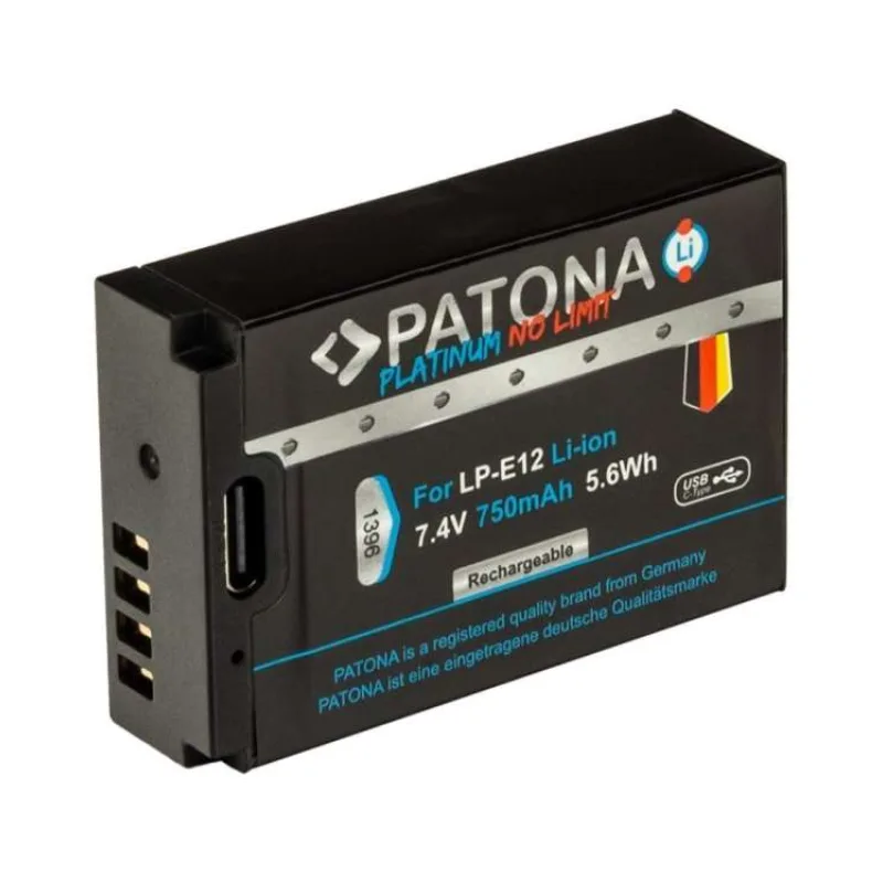 PATONA baterie pro foto Canon LP-E12 750mAh Li-Ion Platinum USB-C nabíjení (PT1396)