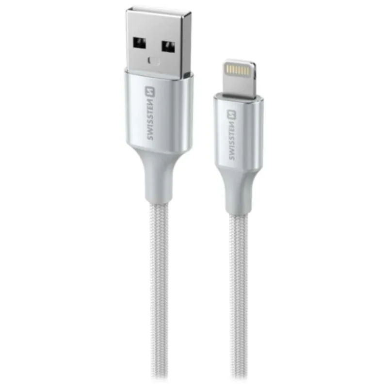 SWISSTEN DATOVÝ KABEL TEXTILE II USB / LIGHTNING 1,5 M BÍLÝ (71523310)