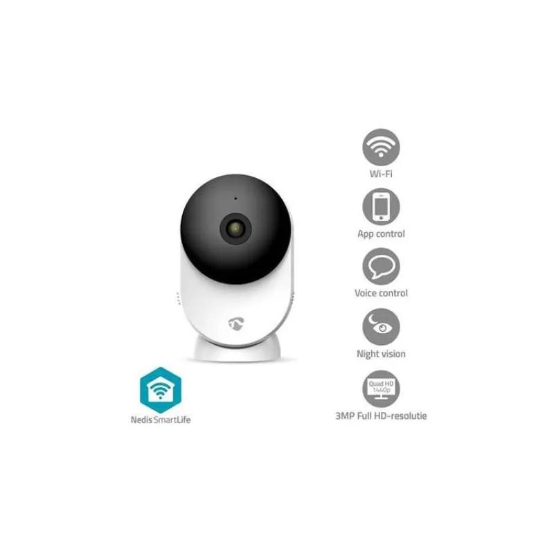 Nedis WIFICI12CWT SmartLife Vnitřní Kamera | Wi-Fi | 3MP Full HD 1296p| Se snímačem pohybu | Noční vidění | Bílá (WIFICI12CWT)