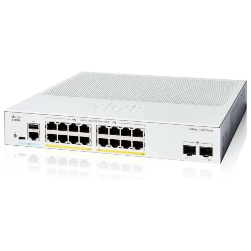 Cisco Catalyst switch C1300-16P-2G (16xGbE,2xSFP,16xPoE+,120W,fanless) - REFRESH (C1300-16P-2G-RF)