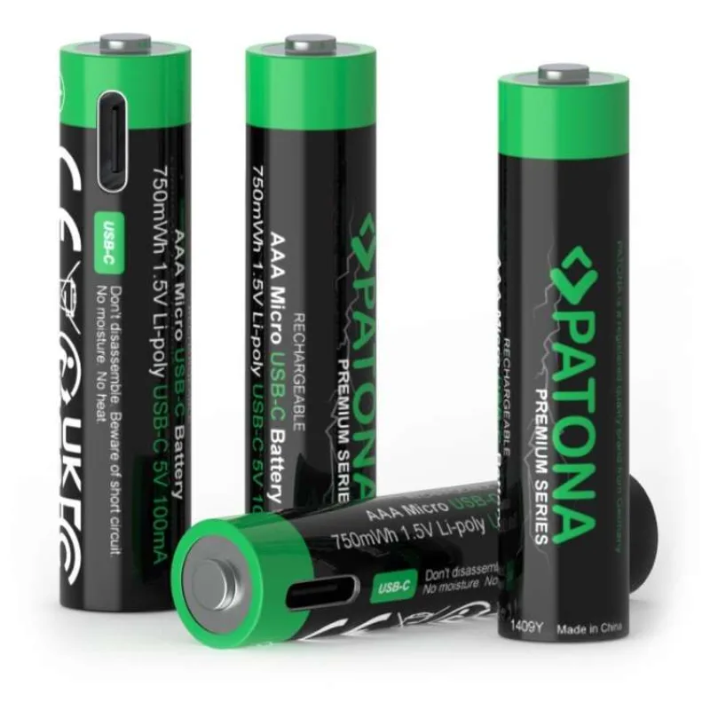 PATONA nabíjecí baterie AAA/LR03 Li-Pol 500mAh 1,5V s USB-C nabíjením, 4ks v balení (PT1409)