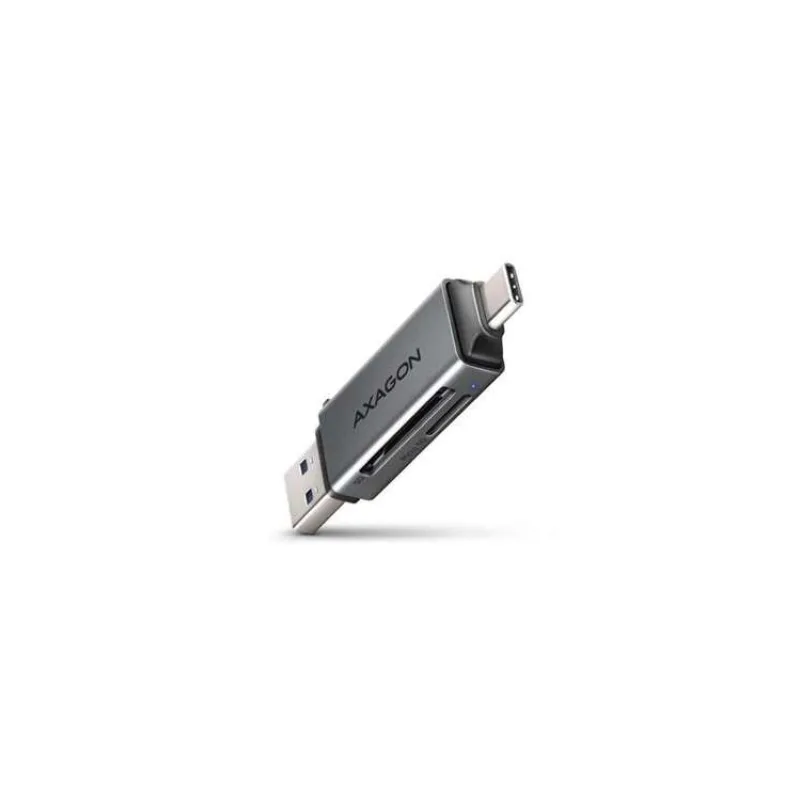 AXAGON čtečka paměťových karet microSD/SD / CRE-DAC / USB 3.2 gen1 / USB-A + USB-C / kovové tělo (CRE-DAC)