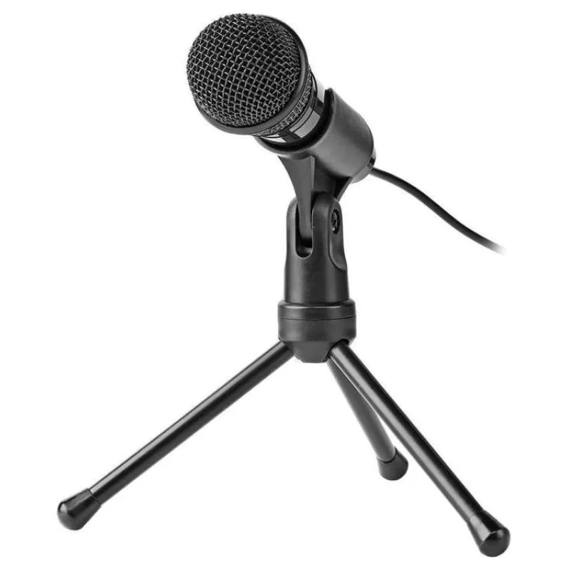 NEDIS stolní všesměrový mikrofon/ tlačítko ON/OFF/ s tříramenným stojanem/ 3,5mm jack/ citlivost -30dB/ černý (MICTJ100BK)