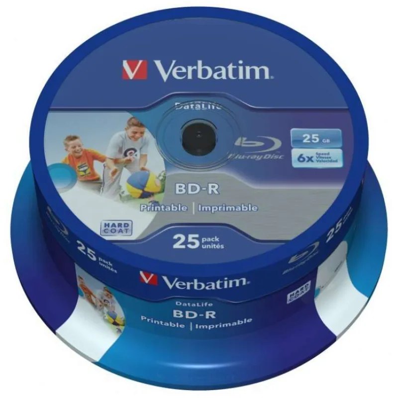 VERBATIM BD-R SL Datalife (25-pack)Blu-Ray/Spindle/6x/25GB Wide Printable (43811)