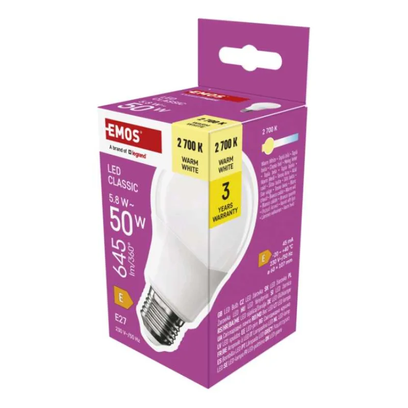 EMOS LED CLS A60 5,8 W (50 W) 645lm E27 WW (1525733278)