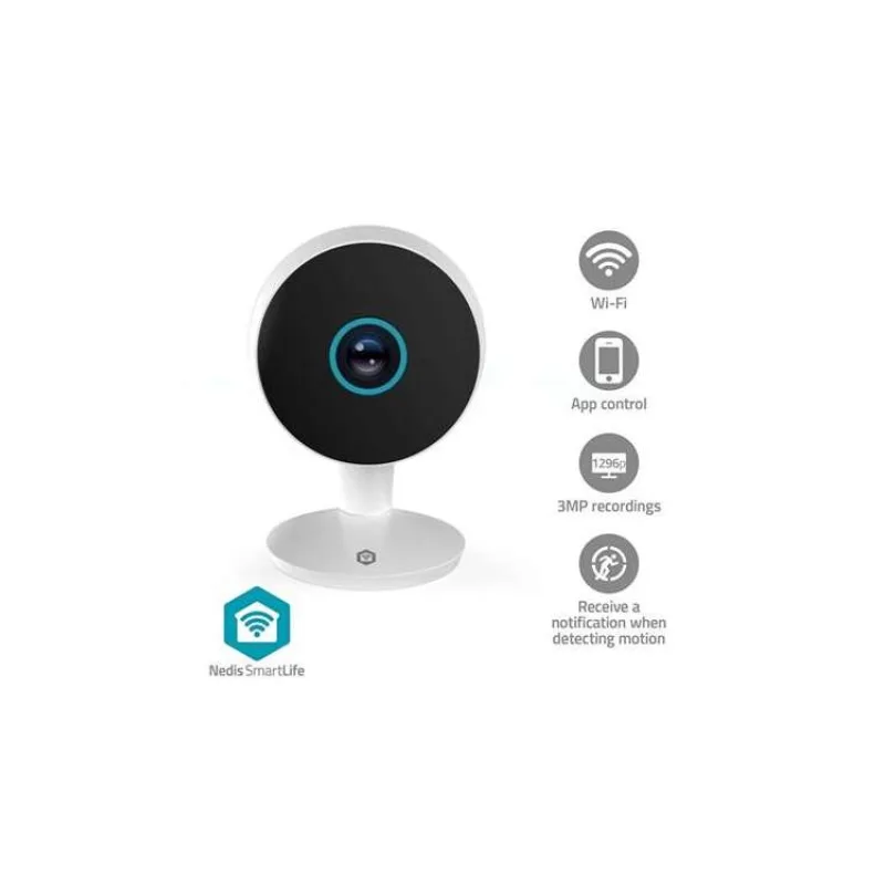 NEDIS IP kamera/ vnitřní/ Wi-Fi/ 3Mpix/ 1296p/ Onvif/ detekce pohybu/ noční vidění 10m/ bílá (WIFICI08CWT)