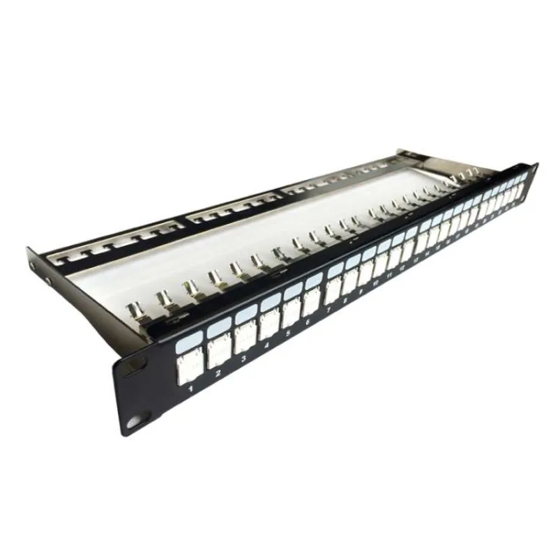DATACOM Patch panel 19" STP 24 port CAT6A 1U černý, vyvaz.lišta, beznástrojový (3132)