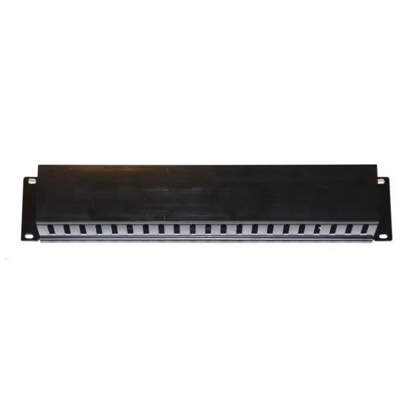 19" vyvazovací panel 2U, kovový s plastovým krytem, 90x45mm, průchozí, černý (CMP2UPLAST)