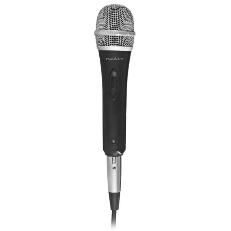 NEDIS kabelový mikrofon/ Kardioid/ odnímatelný kabel 5m/ 600 Ohm/ -72 dB/ jack 6.35 mm/ vypínač/ kov/ černo-šedý (MPWD50BK)