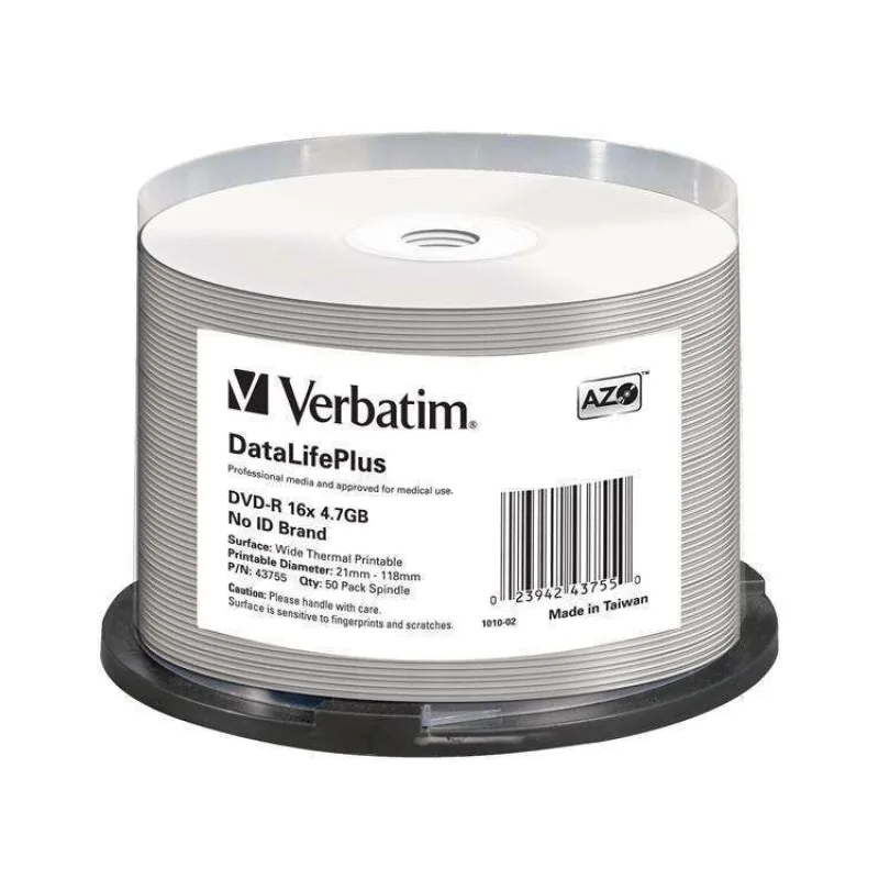 VERBATIM DVD-R(50-balenie)/vreteno/16X/4.7 GB/DataLife Plus Wide Thermal Professional Bez ID značky (43755)