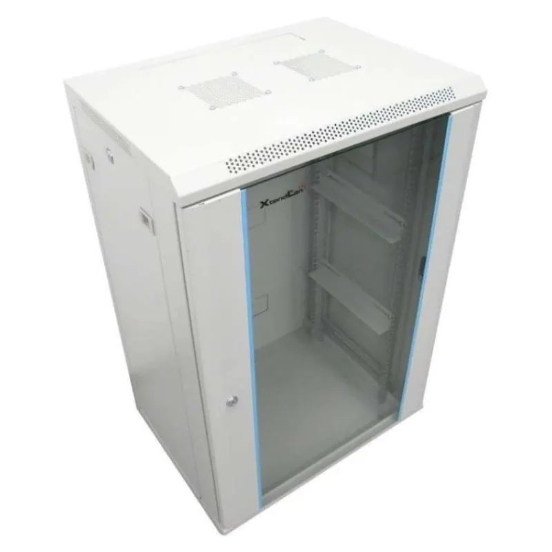 XtendLan 19" nástěnný rozvaděč 22U 600x600, nosnost 60 kg, skleněné kouřové dveře, svařovaný, šedý (WS-22U-66-GREY-UN-P)
