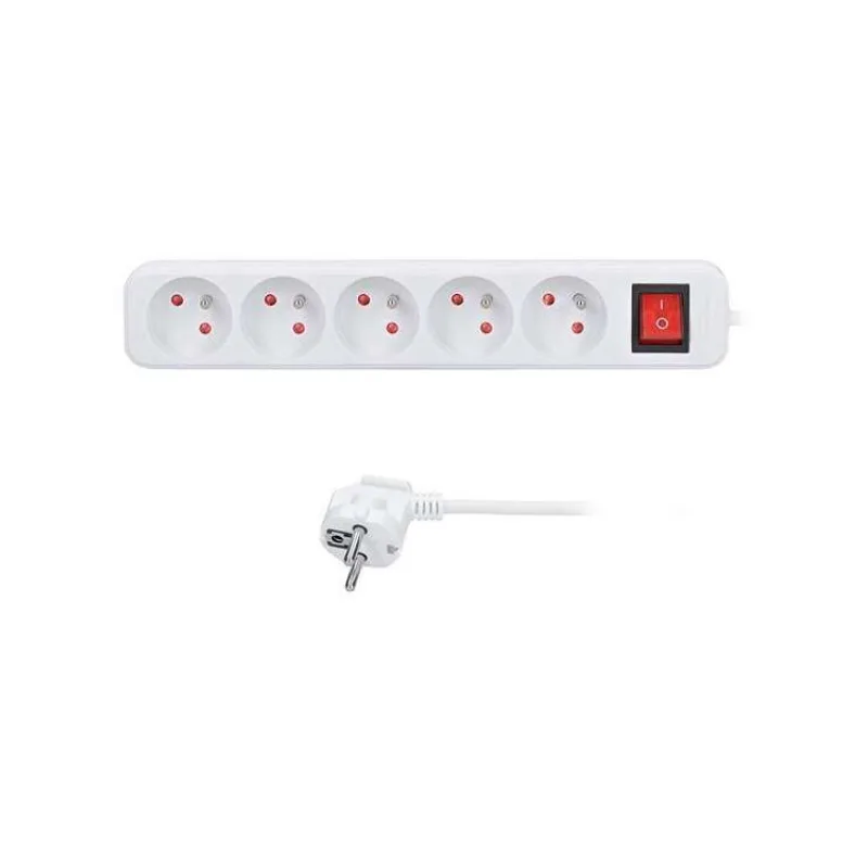Solight predlžovací prívod 5m, 5 zásuviek, vypínač, 16A/3680W, PVC, biely (PP53X)