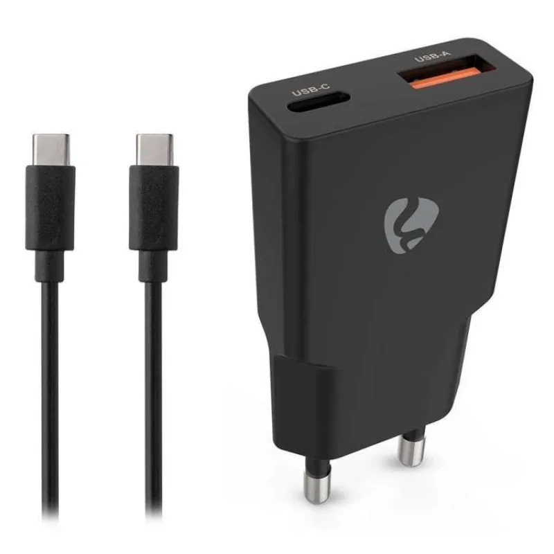NEDIS síťová nabíječka/ 30 W/ PD 3.0/ rychlé nabíjení/ 1.5 / 2.0 / 2.22 / 3.0 A/ USB-A/ USB-C/ černá/ kabel 1,5m (WCHA30BKUC)