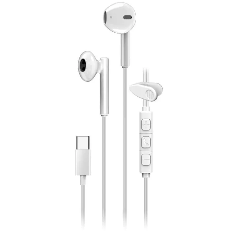 Genius HS-M366 Headset, drátový, do uší, mikrofon, ovládání hlasitosti, 360° rotační klip, USB-C, bílý (31710033401)