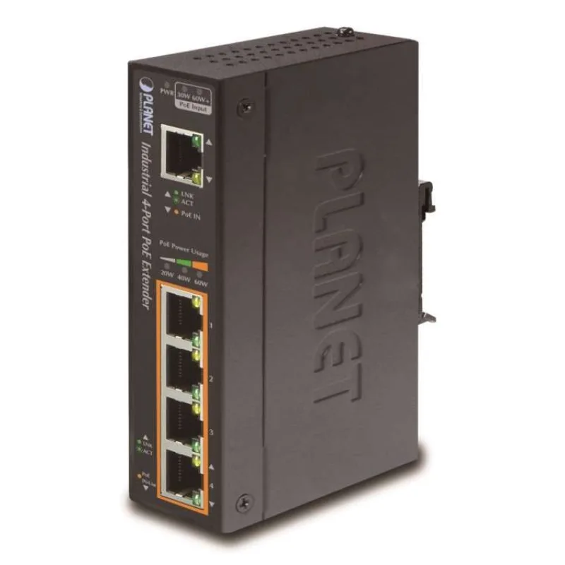 Planet průmyslový PoE/LAN extender, 1xPoE-in, 4xPoE-out 60W, 802.3bt/at/af, Gigabit, IP67, ESD+EFT, -40~75°C (IPOE-E174)