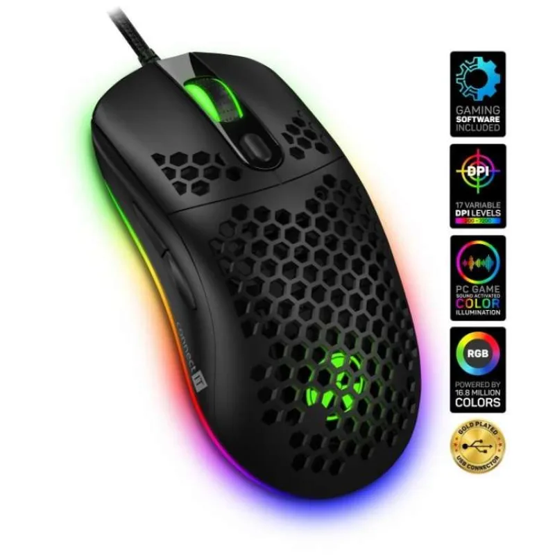 CONNECT IT BATTLE AIR 2 profesionální optická herní myš + SW, 12800 DPI, Černá (CMO-5511-BK)