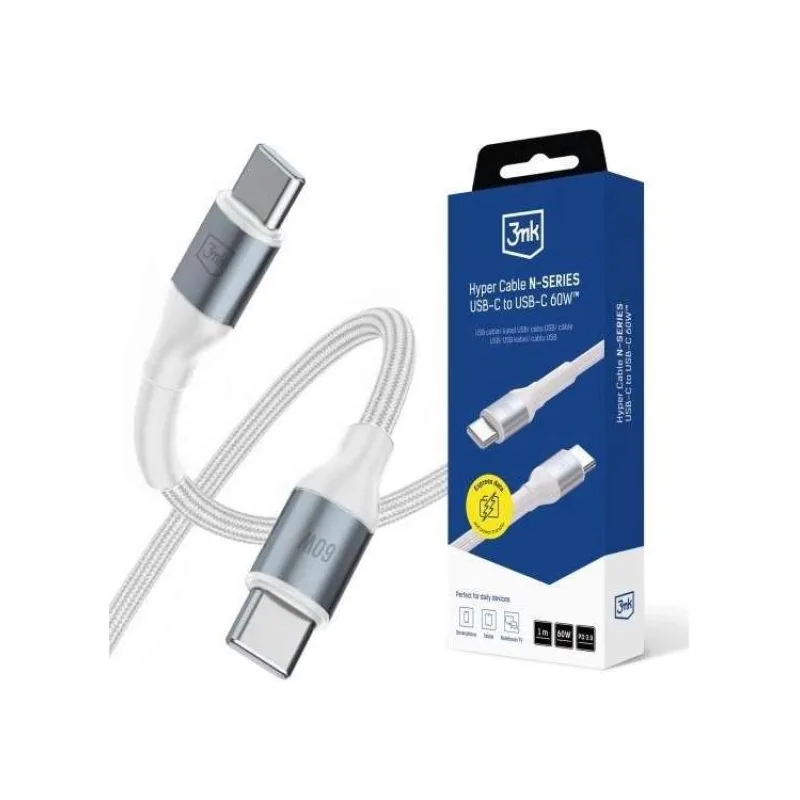 3mk kabel Hyper Cable N-SERIES C to C 1m 20V/3A 60W White (5903108680219)