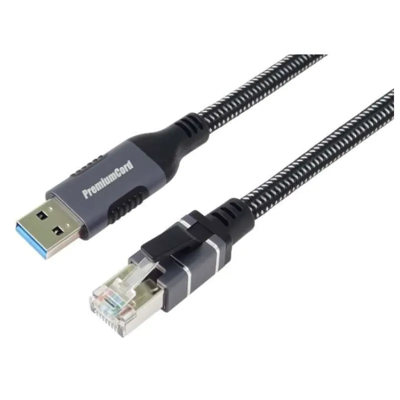 PremiumCord Ethernetový kábel USB-A 3.2 - LAN RJ45 10/100/1000 Mb 2m (kunet2)