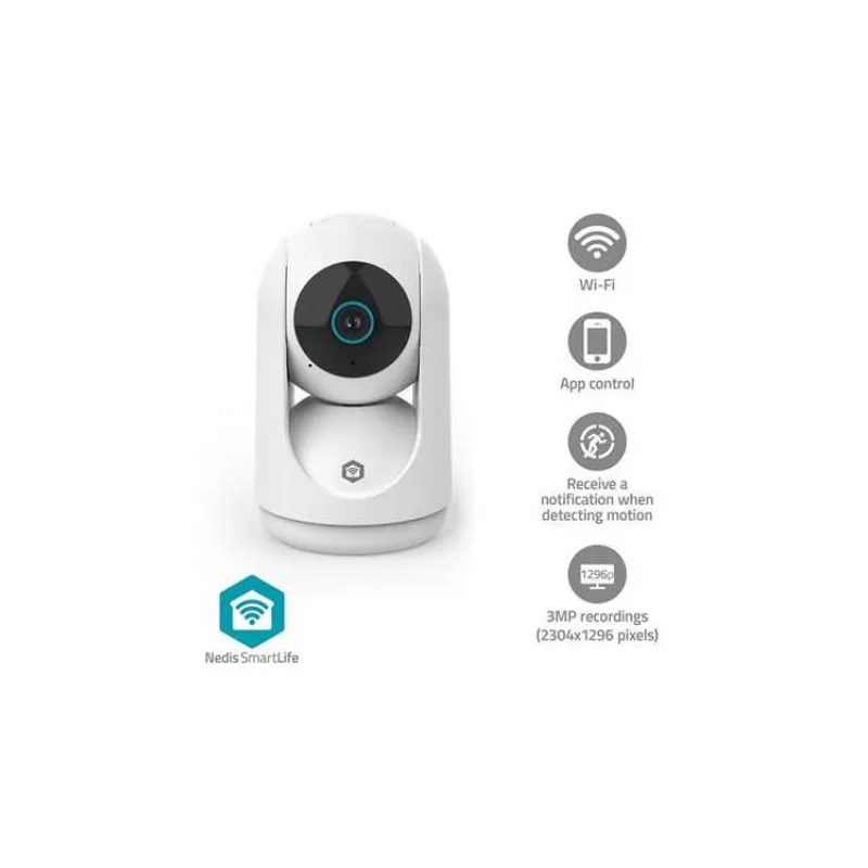 Nedis WIFICI23CWT SmartLife Vnitřní Kamera | Wi-Fi | 3MP Full HD 1296p | Náklon | Snímač pohybu | Noční vidění | Bílá (WIFICI23CWT)