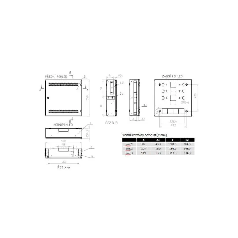Solarix rozvaděč SOHO LC-18 do zdi s lištami 2U, 4U a 11U, 550x550x150mm, bílá RAL 9003, s rámečkem k zazdění (86000562)