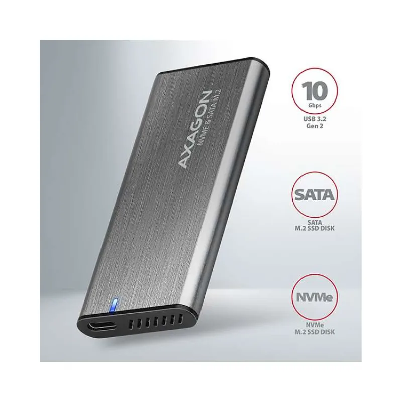 AXAGON box na M.2 NVMe SSD / EEM2-SG2 / USB-C / USB 3.2 Gen2 / kabel 20cm USB-C na USB-A (EEM2-SG2)