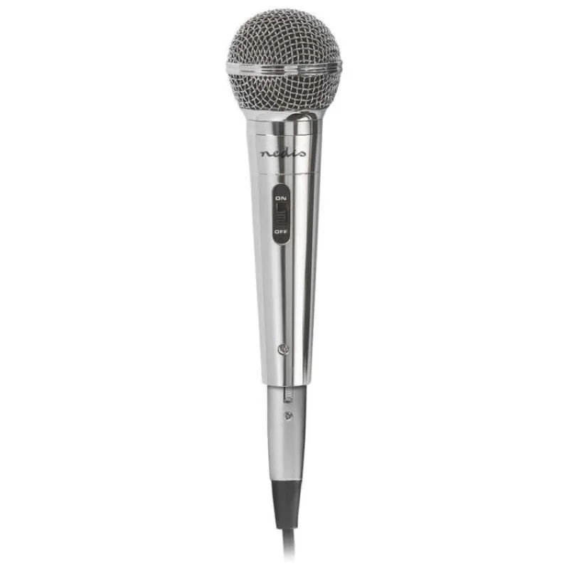 NEDIS kabelový mikrofon/ Kardioid/ odnímatelný kabel 5m/ 600 Ohm/ -72 dB/ jack 6.35 mm/ vypínač/ kov/ stříbrný (MPWD45GY)